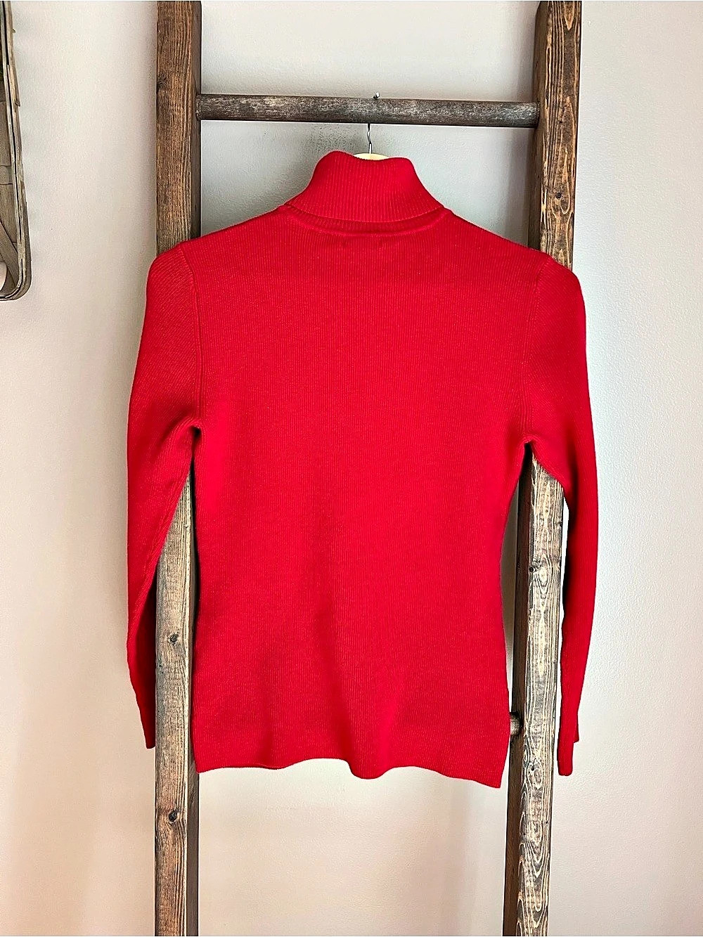 Orvis Red Ribbed Turtleneck Sweater - Picture 2 of 7